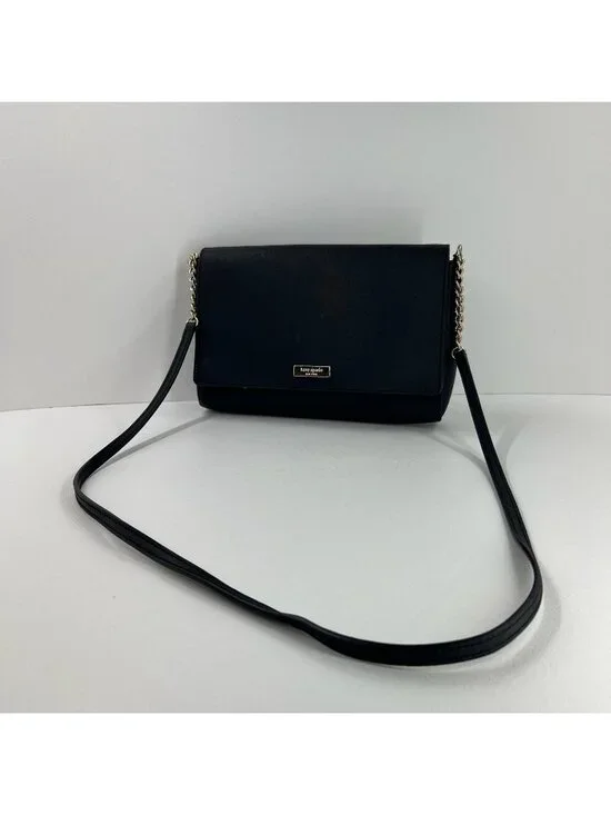 Kate Spade Tilden Place Alek Crossbody Bag Womens Saffiano Leather Chain Black