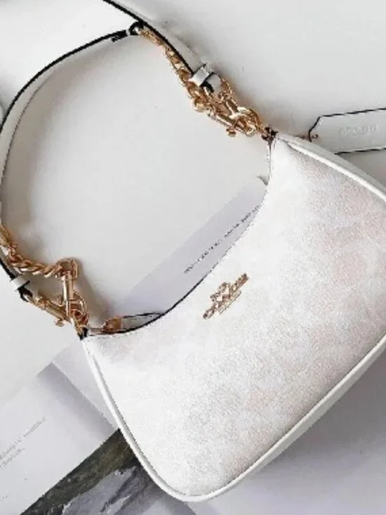Coach Teri 2Way Shoulder Bag CA548 Signature Canvas White Smooth Leather Outlet!