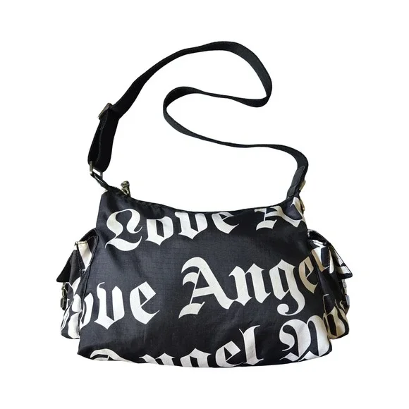 VTG Y2K Gwen Stefani L.A.M.B. LeSportsac Crossbody Bag Black White Gothic Script