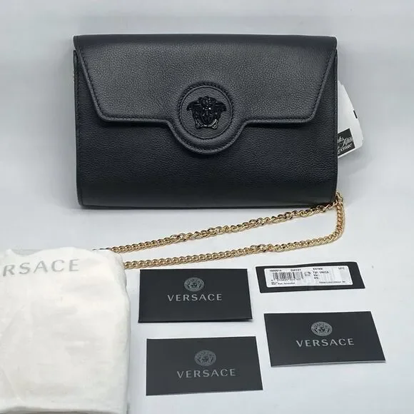 Versace La Medusa Tonal Leather Wallet Crossbody Bag