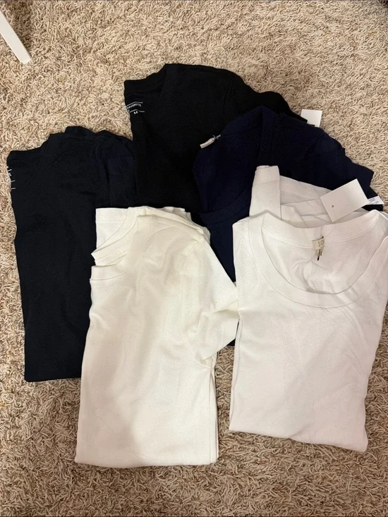 Mixed Neutral Crewneck Tees - Black, Navy, White
