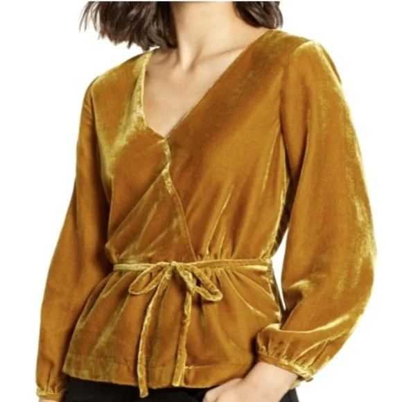 J. Crew Holiday Wrap Velvet Blouse in Gold
