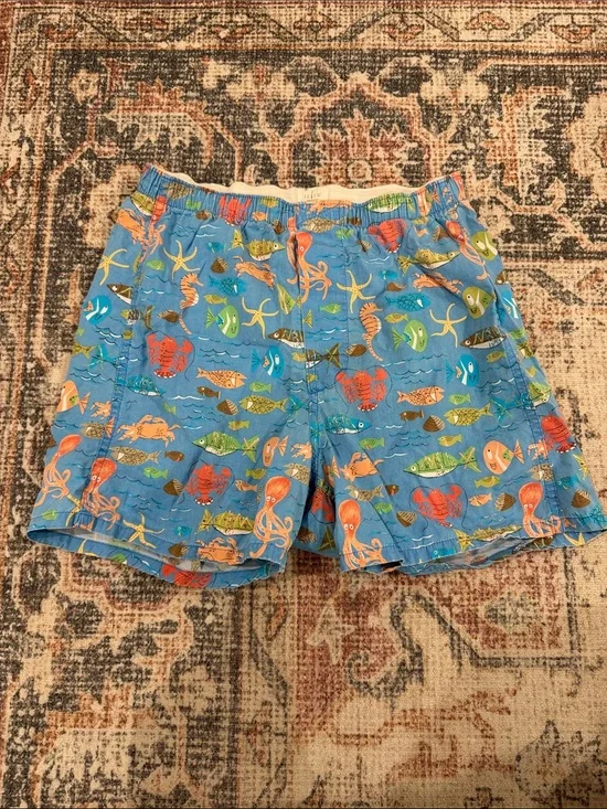 Vintage 90s J Crew, Blue Ocean Boxer Shorts, 100% Cotton, Size 30