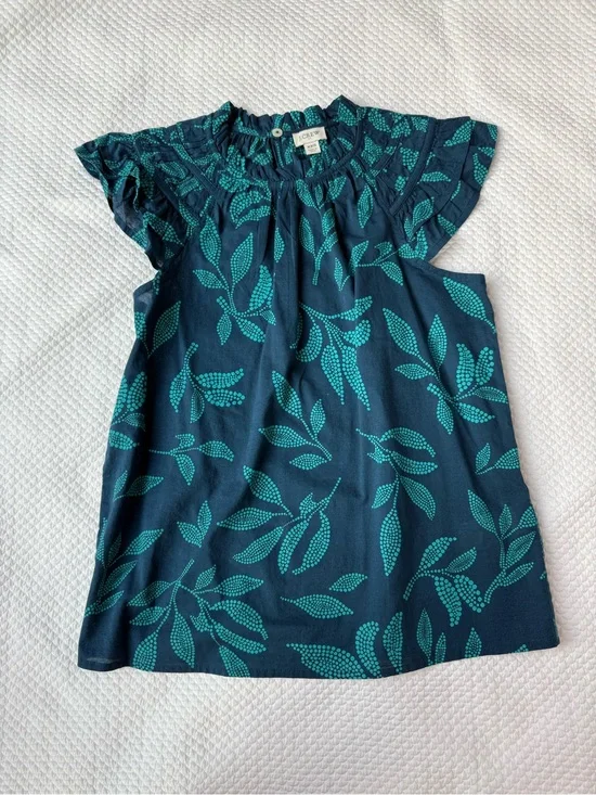 J. Crew Flutter Sleeve Mock Neck Top in Seaport Blue Cenote, Size XXS