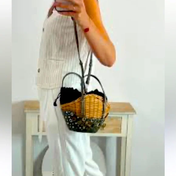 Zara Crossbody Stylish Woven Basket Bag with Accents