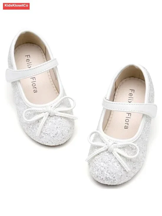 Toddler Ballet Flats with Bowknot and Hook & Loop Closure - Mary Jane Dress