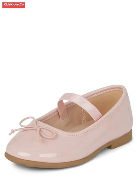 Faux Patent Leather Closed Toe Ballet Flats with Elastic Strap