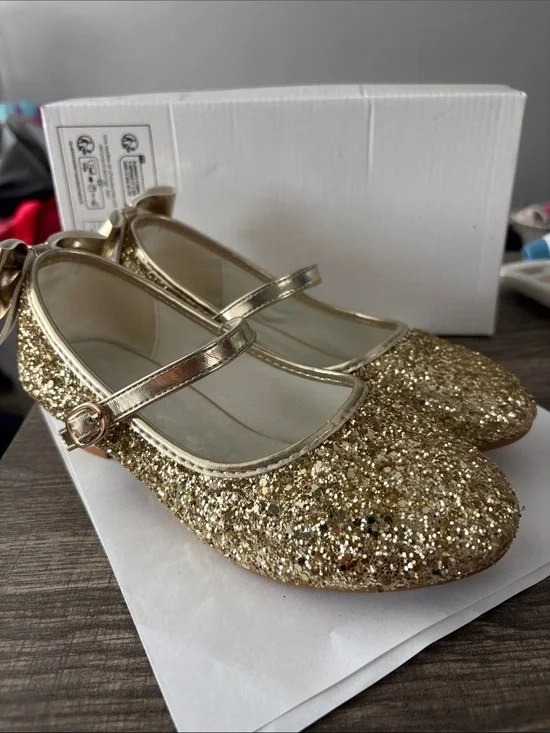 Girls' Gold Glitter Mary Jane Shoes Size Eur 33