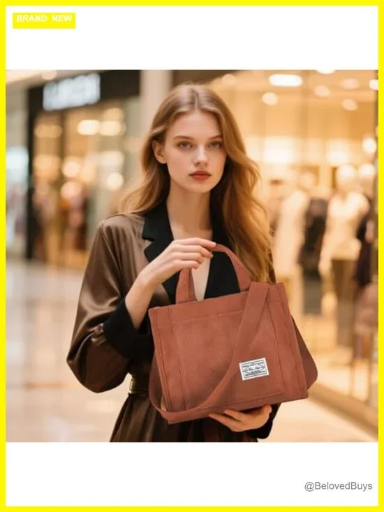 Corduroy Crossbody Tote Bag Purse Travel Work Handbag
