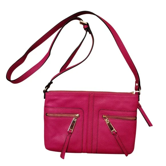 Tommy Hilfiger Crossbody Purse‎ Raspberry T Group Pebble Leather Gold Hardware