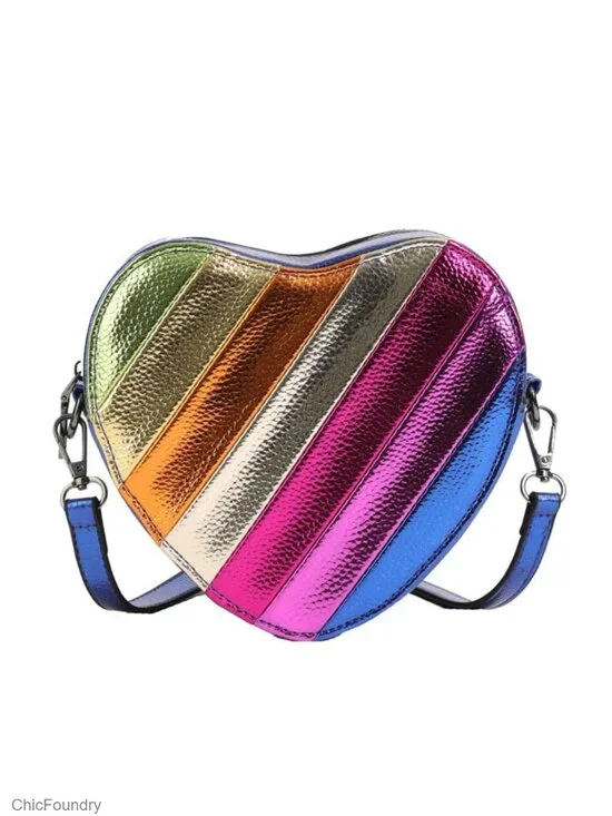 Patchwork Heart Crossbody Purse with Adjustable Strap, Zipper Closure, 7