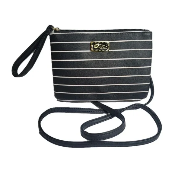 Betsey Johnson Black White Stripe Convertible Purse Wristlet Crossbody Luv Betsy