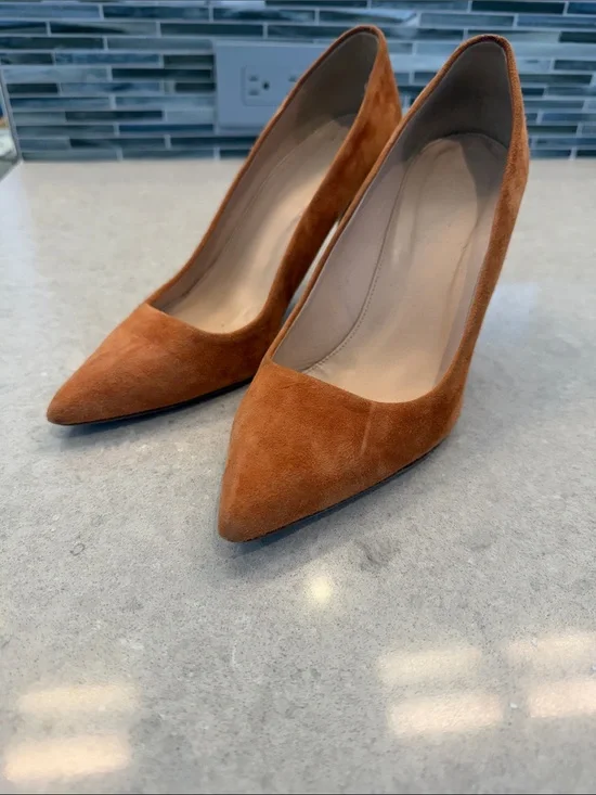 J. Crew Pointed-Toe Suede Pumps in Rust Brown