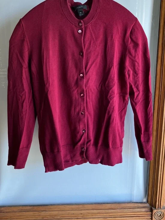 J. Crew Jackie Deep Burgundy Button-Front Cardigan