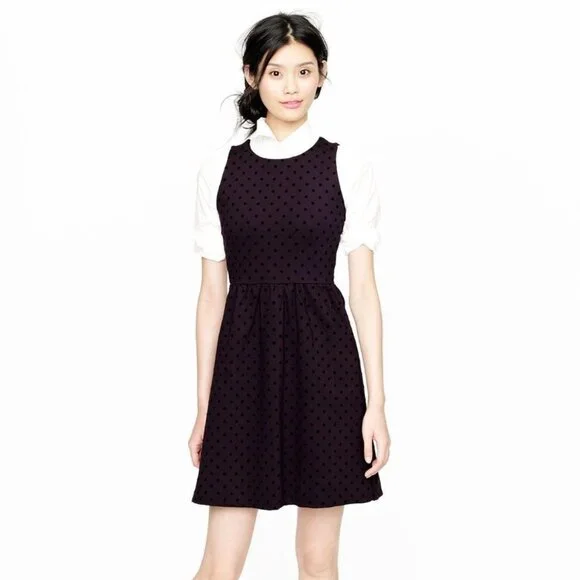 NWOT J.Crew Ponte Fit and Flare Polka Dot Velvet Dress Black Size XS