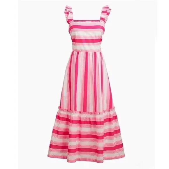 J. Crew Pink & White Striped Midi Dress