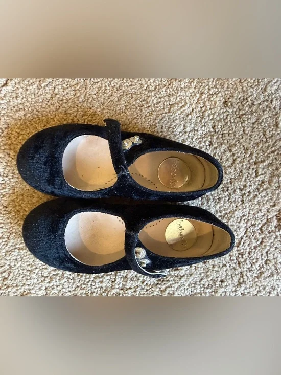 Black Velvet Mary Jane Flats with Button Detail