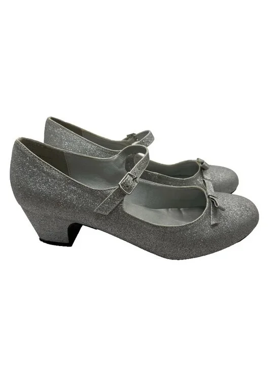 Restricted Kids Mary Jane Heel Sz 5 Silver Glitter Sparkly Princess Glam