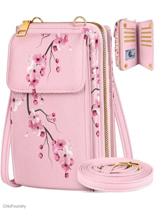 Leather Crossbody Cell Phone Bag with 10 Card Slots Adjustable Strap