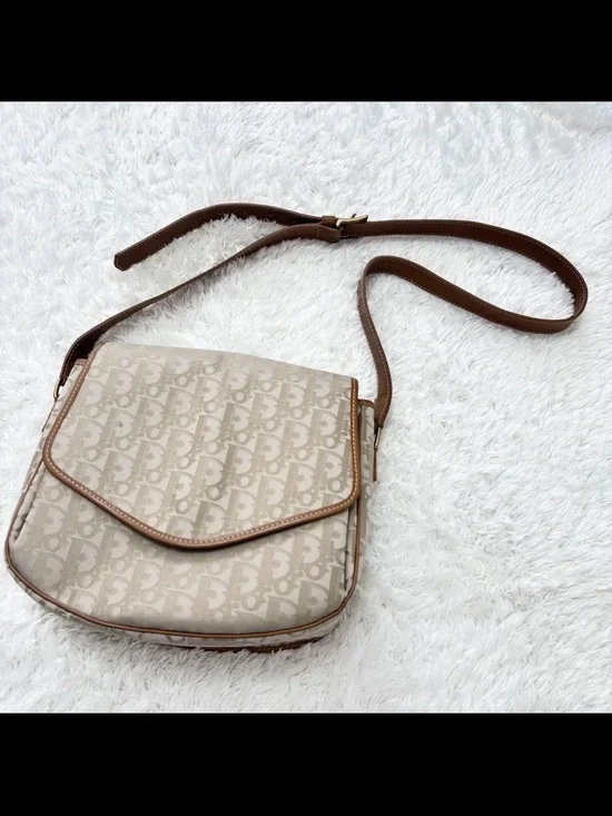 Dior Beige Monogram Crossbody with Brown Trim