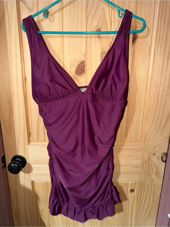 J. Crew Plum Ruffle Hem One-Piece Swimdress