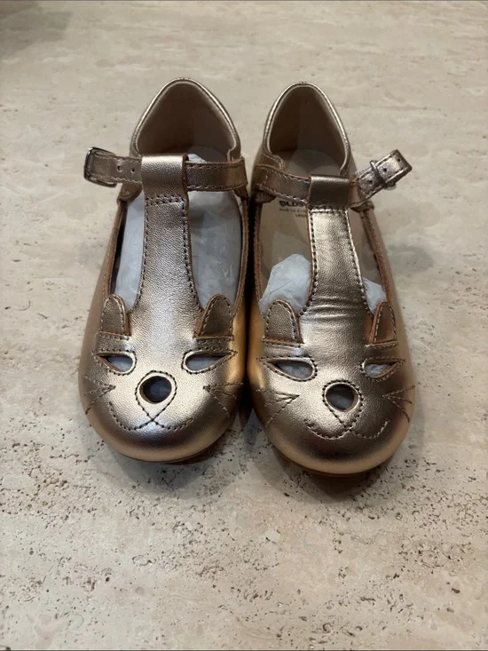 Old Soles Metalic Rose Gold T-Strap Cat Face Ballet Flats