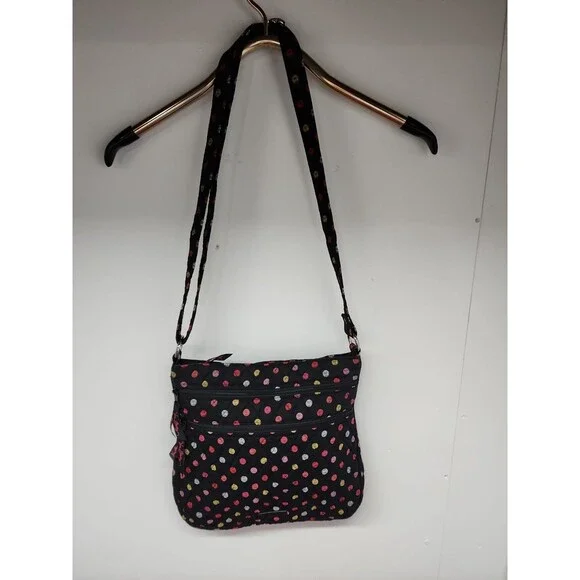 Vera Bradley Triple Zip Hipster Crossbody Bag Havana Dots Adjustable Strap EUC