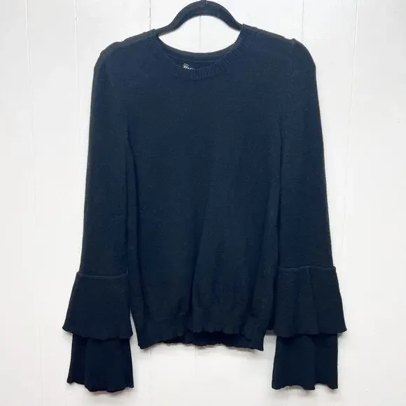 J. Crew Mercantile Wool Blend Ruffle Cuffs Womens Knit Black Sweater Sz Medium