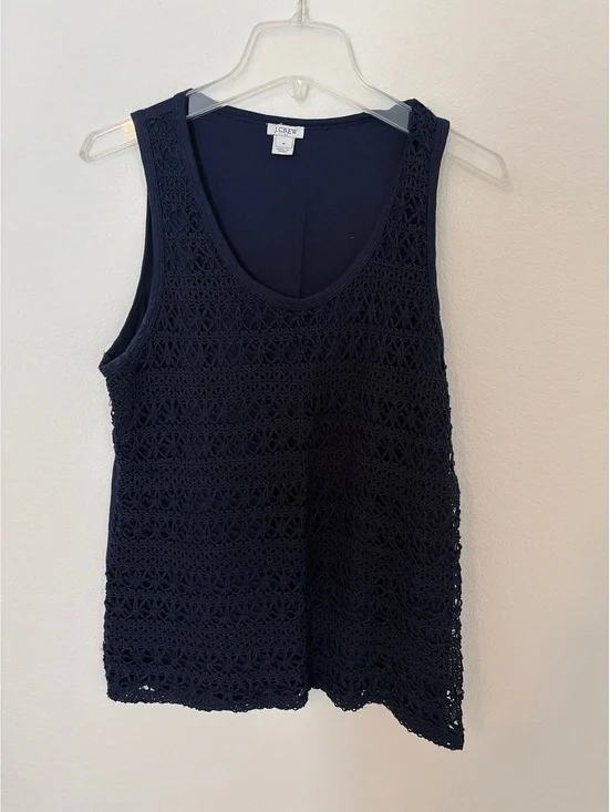 J.Crew Navy Blue Crochet Sleeveless Tank Top, Size Medium