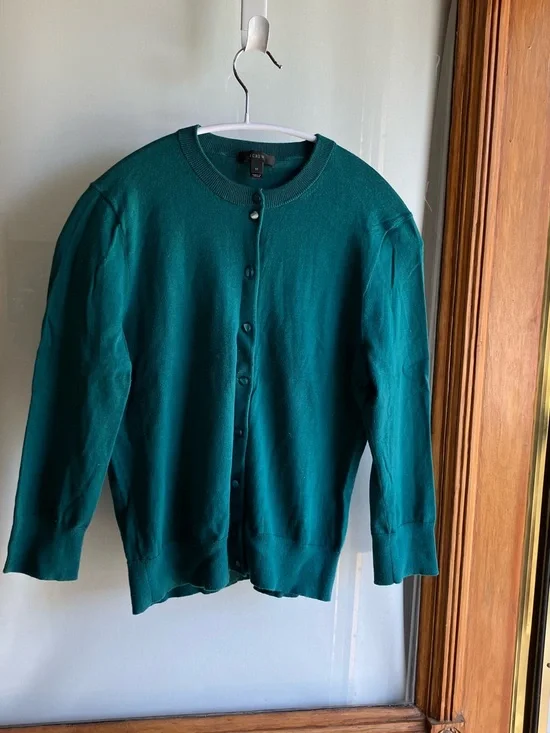 J. Crew Jackie Forest Green Button-Front Cardigan