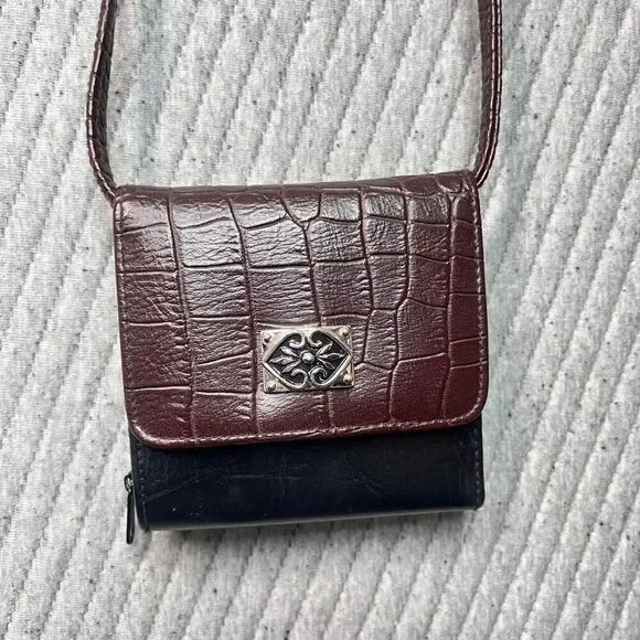 Convertible Wallet Crossbody Purse Brown Croc Embossed Black Cards Change Pocket