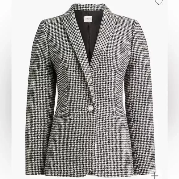 J.CREW Sparkle Houndstooth One Button Blazer Black White Chic Fancy Size 0 NEW