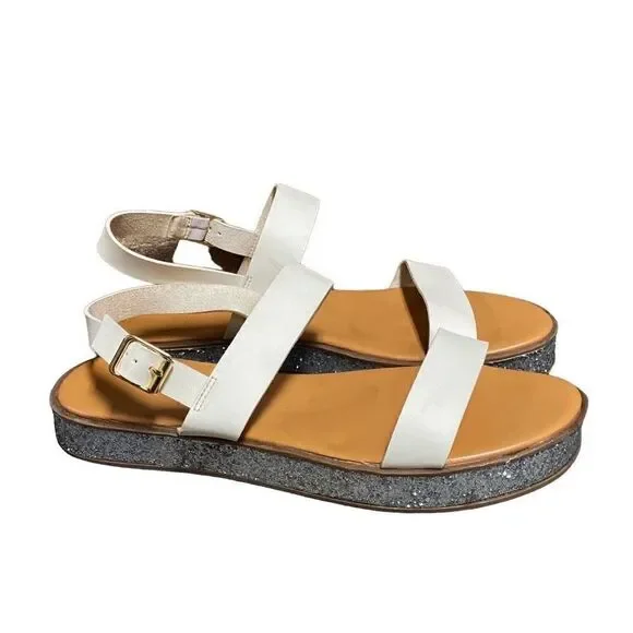 J. Crew Jessa Leather Ivory Glitter Platform Sandals  Size 11