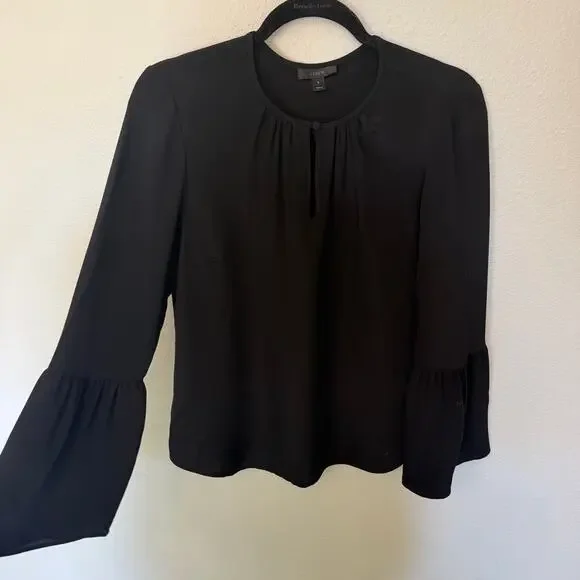 J.Crew Black 100% Silk Bell Sleeve Blouse Women's Size 8