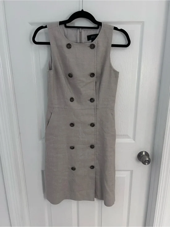 J. Crew Sleeveless Double-Breasted Linen Blend Dress in Light Taupe.    Size 0