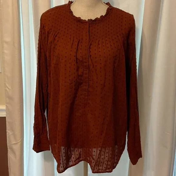 J. Crew Rust Dot-Textured Long-Sleeve Blouse