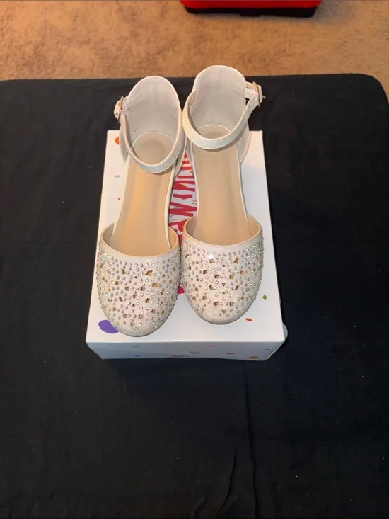 MIA Girls Cream Rhinestone Ankle-Strap Dress Shoes