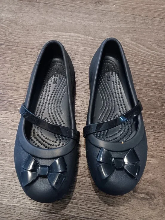 CROCS Kids Navy Mary Jane Flats with Bow Strap Sz J 1