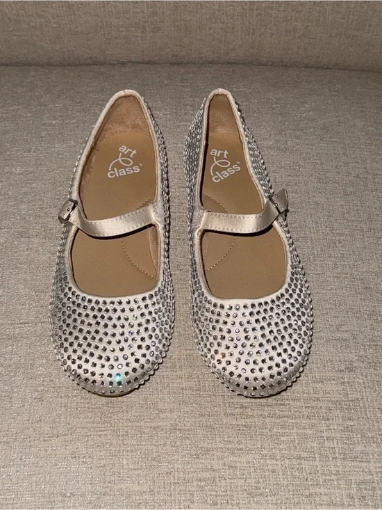art class Silver Rhinestone Mary Jane Flats for Kids