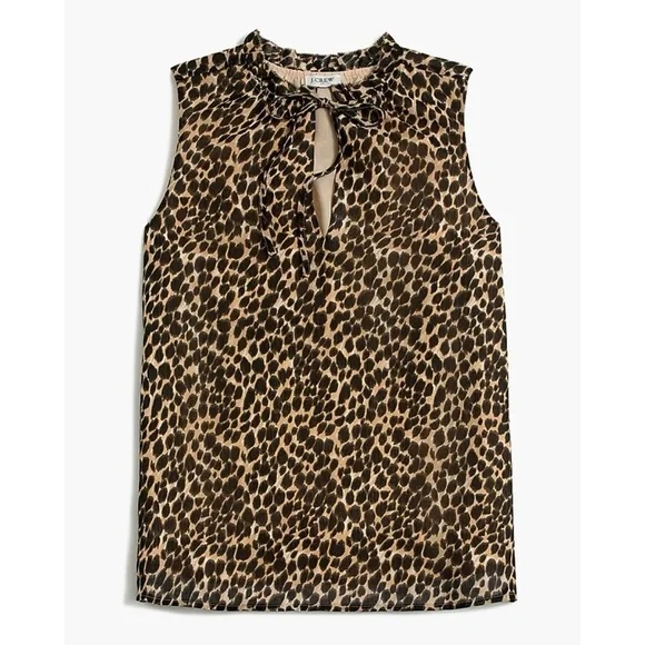 J. Crew Ruffle Leopard Tie Neck Top