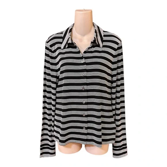 J. Crew Long-sleeve button-up‎ top in striped refined rib NWT