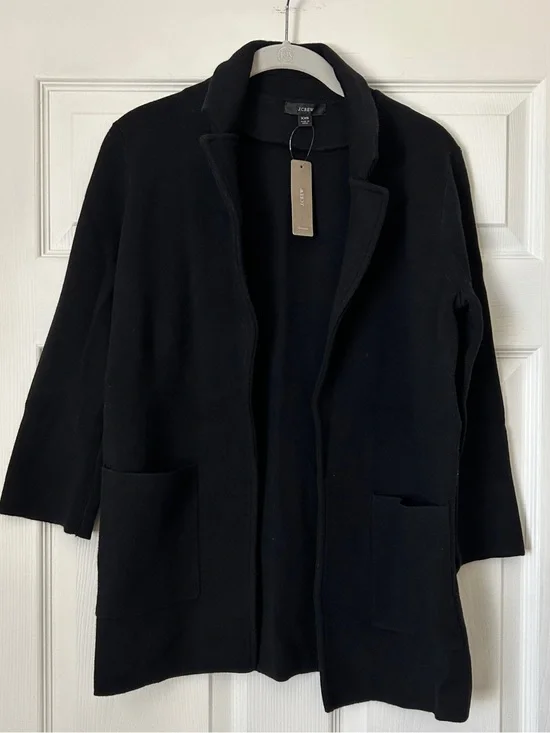 NWT J. Crew Black Open-Front Knit Cardigan Coatigan