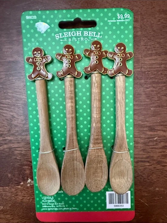 Sleigh Bell Bistro Gingerbread Wooden Spoon Set - Brown
