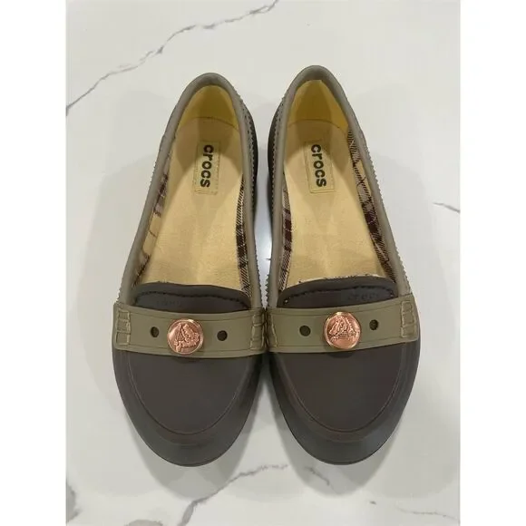 Crocs Girls‎ Youth Penny Loafer Flats Brown Size 3 Closed Toe Slip On