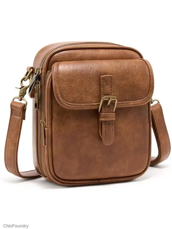 Vegan Leather Crossbody Bag with Card Slots RFID Blocking