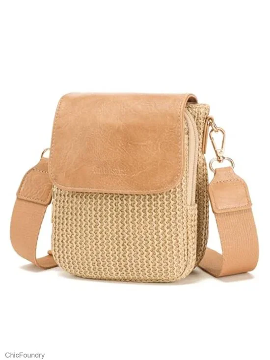 Faux Straw Crossbody Bag with RFID Blocking Card Slots, Lightweight Woven Purse