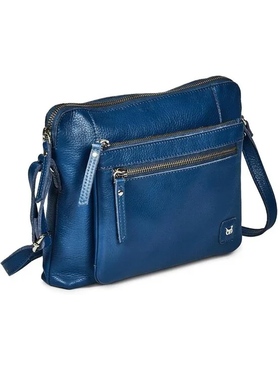 Women's Blue Genuine Leather Sling Purse with Adjustable Strap Crossbody bags
