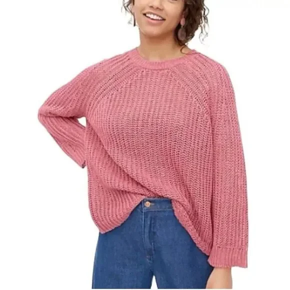 J. Crew 100% Linen‎ Open Knit Relaxed Fit Beach Sweater Cover Up Pink Medium