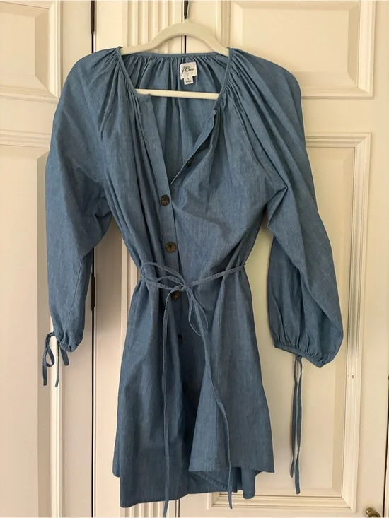 J. Crew Blue Chambray Button-Front Mini Dress