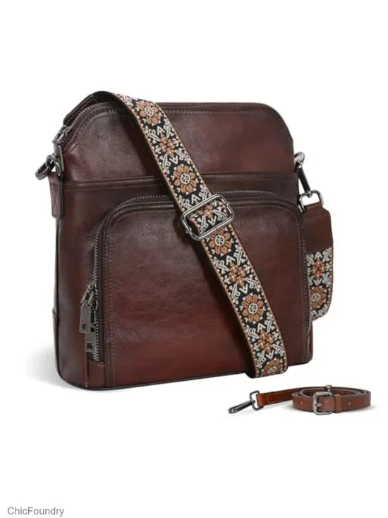 Leather Crossbody Bag with Multi Pockets Medium Shoulder Purse Travel